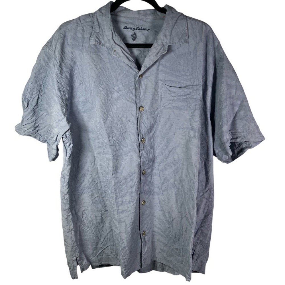 Tommy Bahama Silk Shirt Mens XL Blue Short Sleeve Button Up‎ Camp Aloha